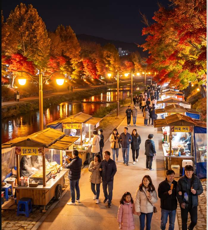 Chuncheon autumn Soyang River scenery and autumn foliage along the lakeside