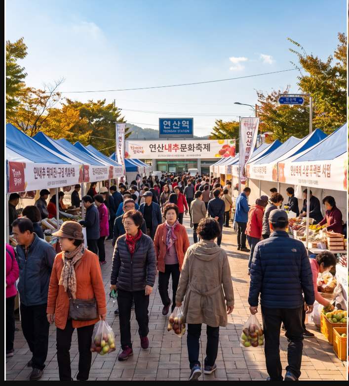 Autumn foliage around Yeonsan Station with festival visitors walking through the streets near the 2026 Yeonsan Jujube Culture Festival