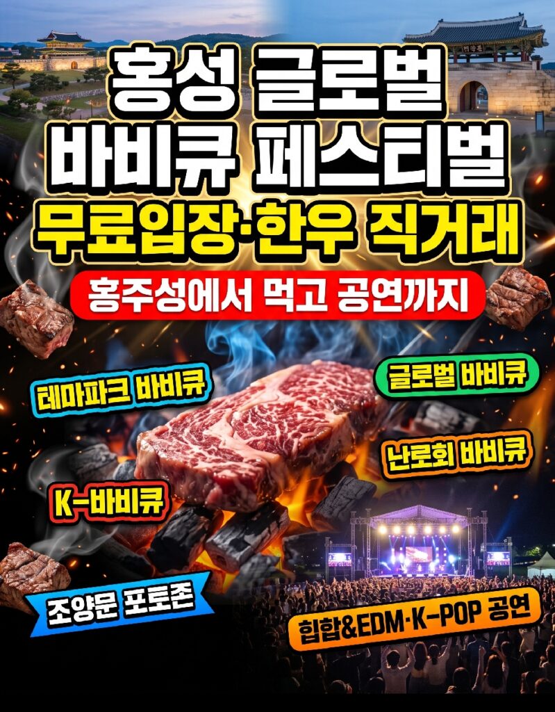 홍성 글로벌 바비큐 페스티벌 홍주읍성 일원에서 운영되는 한우 숯불구이존 전경