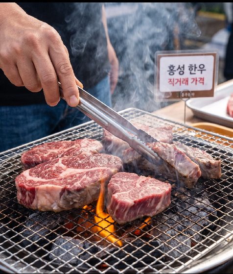 홍성 한우를 굽고 있는 모습