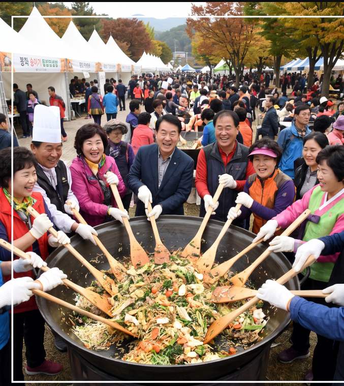 Local producers selling apples, pine mushrooms, and agricultural produce at the Bonghwa Treasure Market