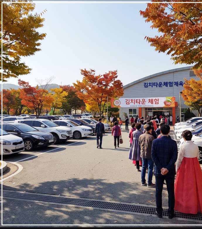 Gwangju Kimchi Town multi-purpose hall exterior with south car park visible in the foreground